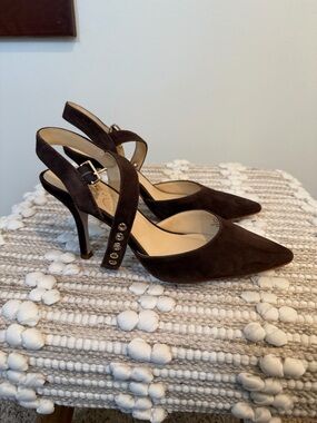 Jessica Simpson Dark Brown Suede Pointed Slingback Heels